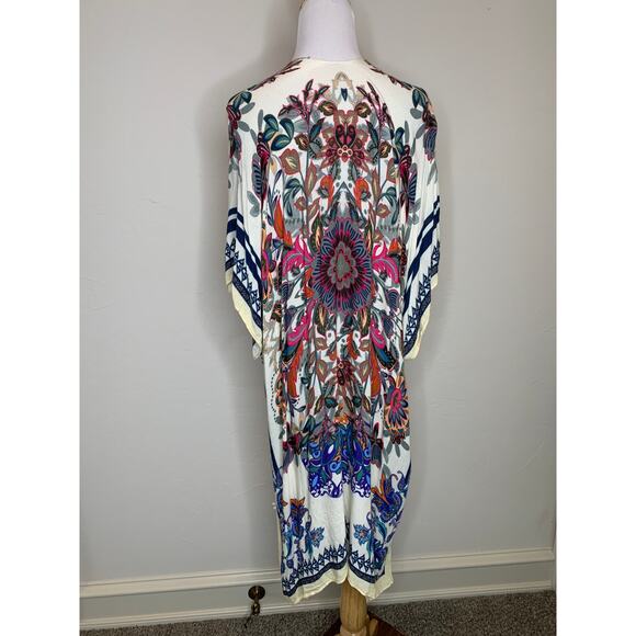 Boho Floral Open Front Kimono Shawl Duster OSFM - Picture 2 of 10